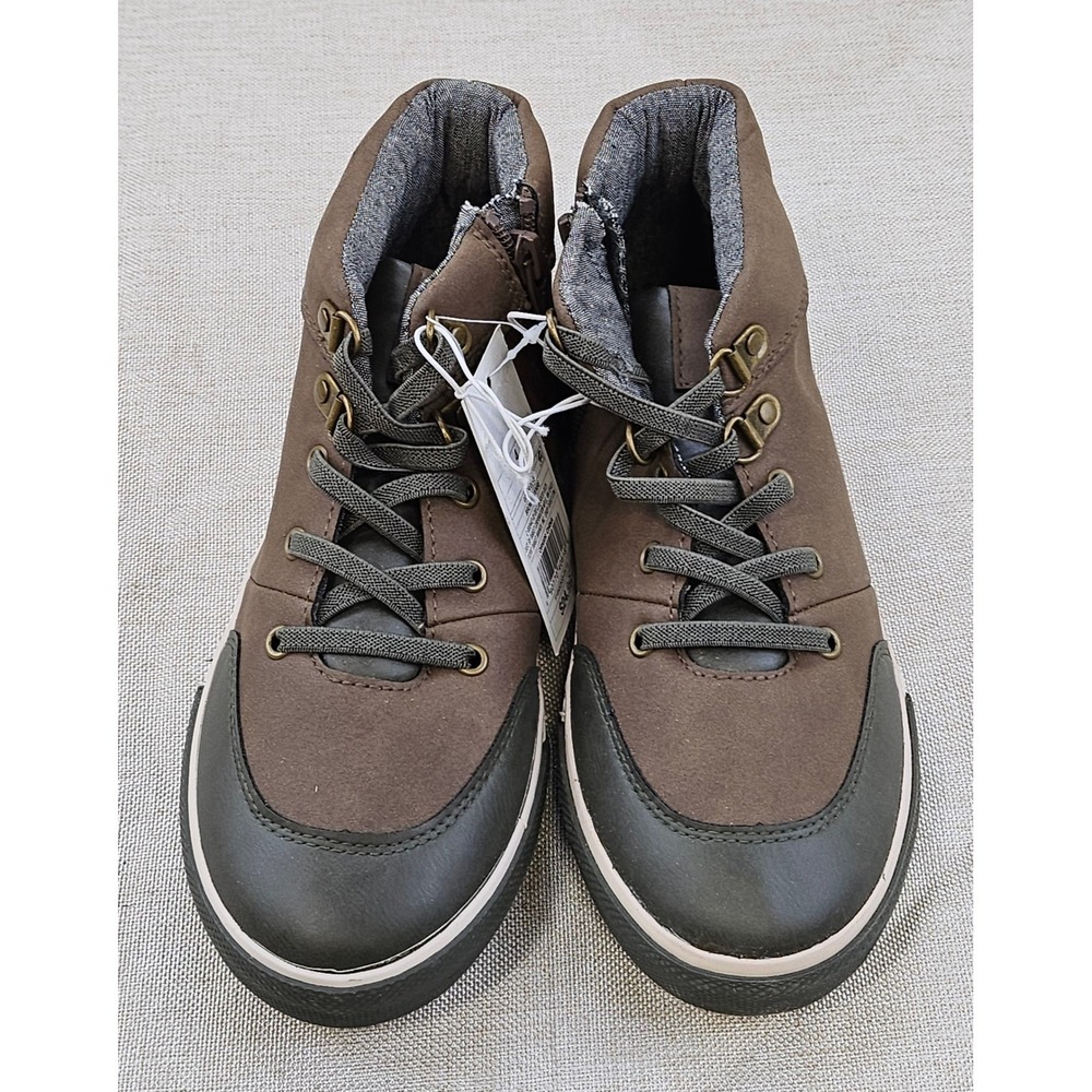 Cat Jack Kids Boys Size 5 Brown High Top Side Zipper Lace Up Sneakers Boots